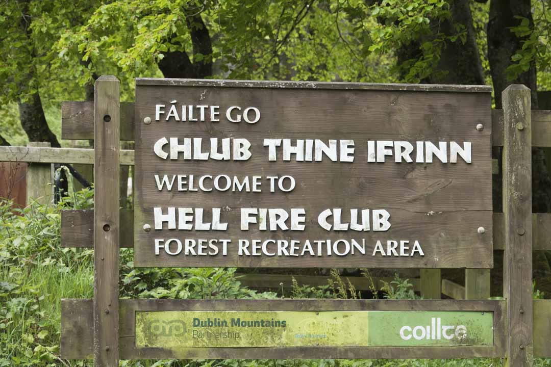 Showing the welcome sign for the Hell Fire Club.