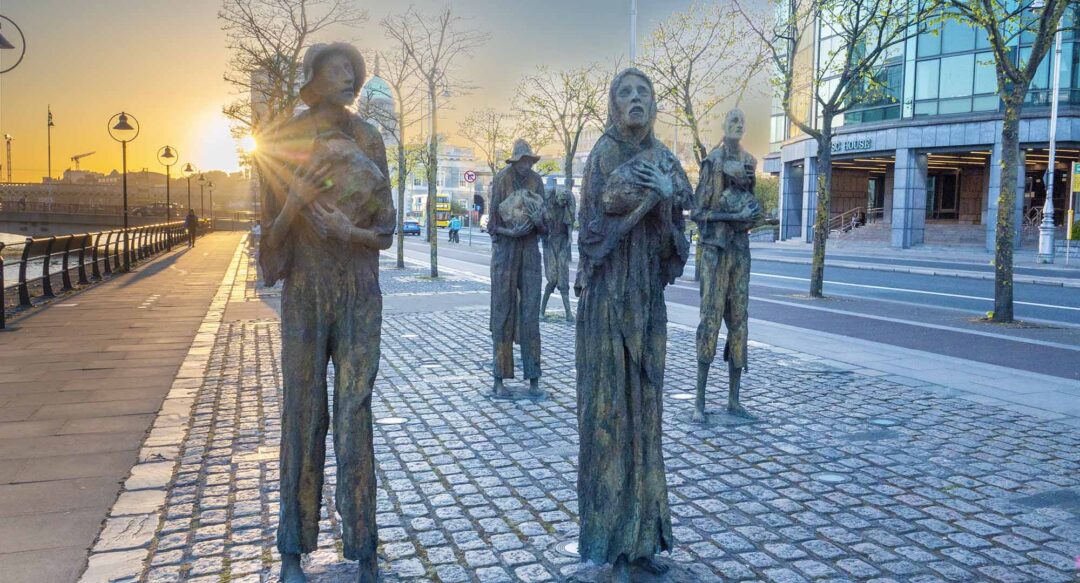 Famine Memorial is situated on Custom House Quay