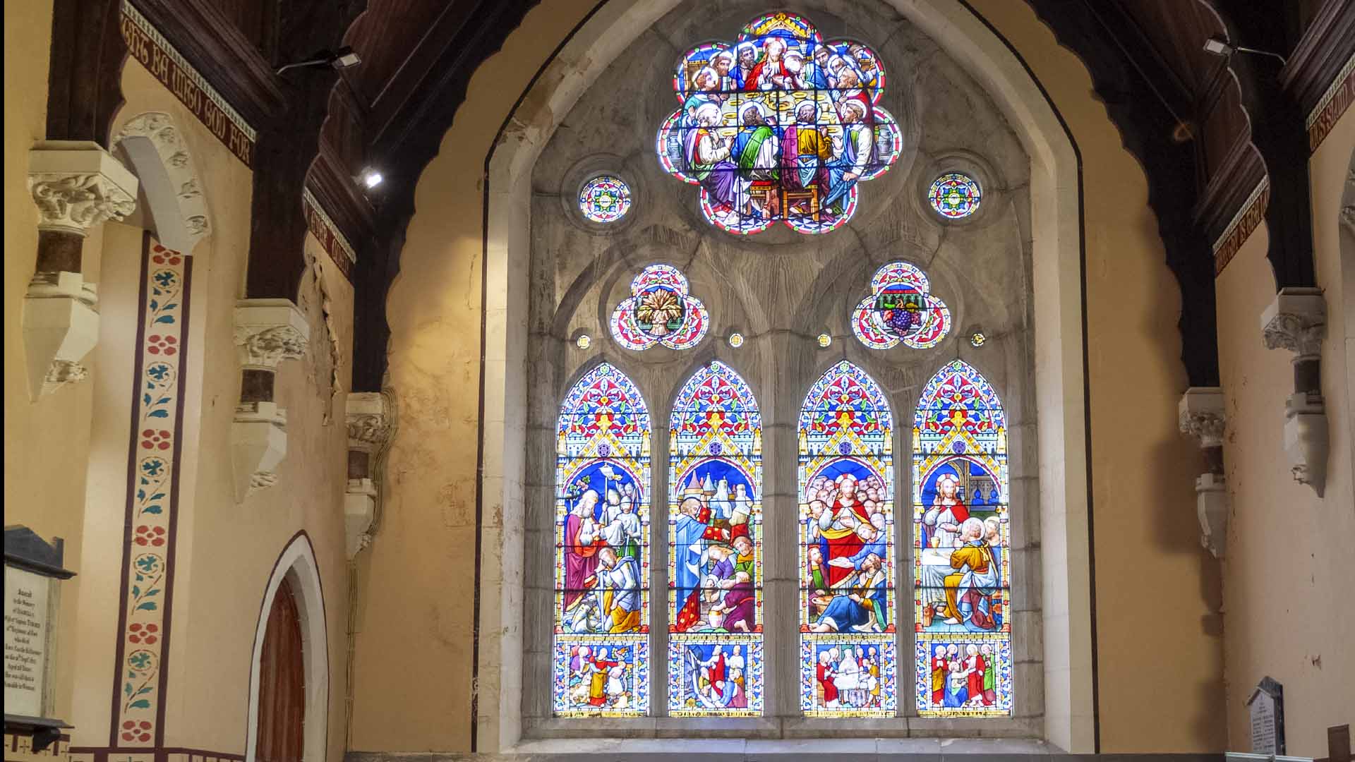 a stained glass window in a church