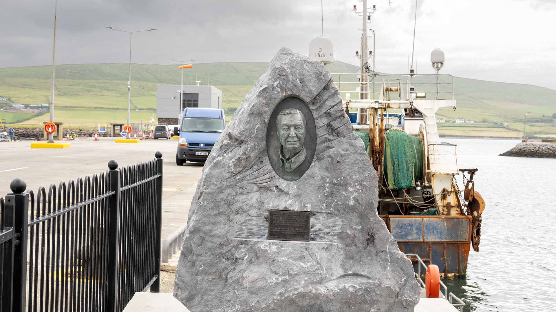 Charles Haughey commemorative sculpture Dingle pier Kerry Ireland